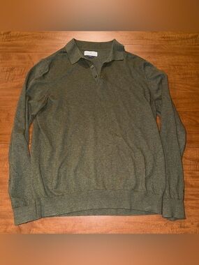 Men's V-Neck Polo Sweater in Olive Green